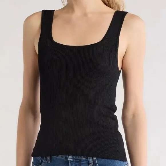 Madewell Womens Ribbed Sweater Tank Top Black Square Neck N0066 Size Medium New